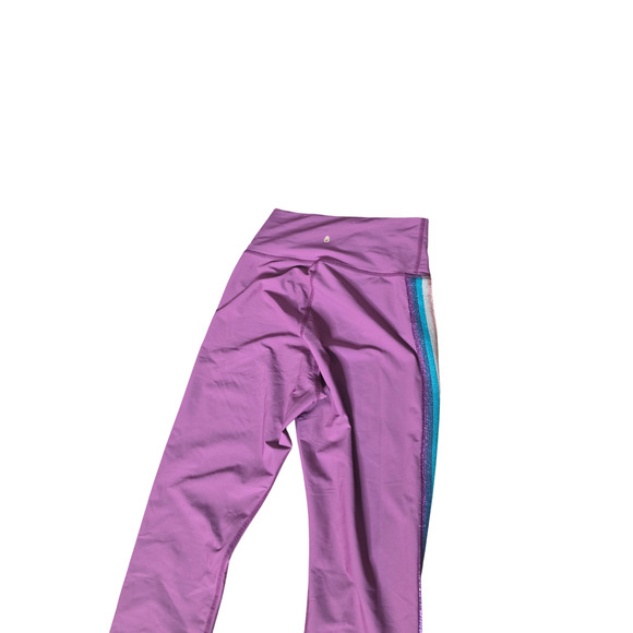 Athleta Set Small Bra Leggings Purple Rainbow Stripe Glitter Trim Matching Activ - Picture 6 of 12